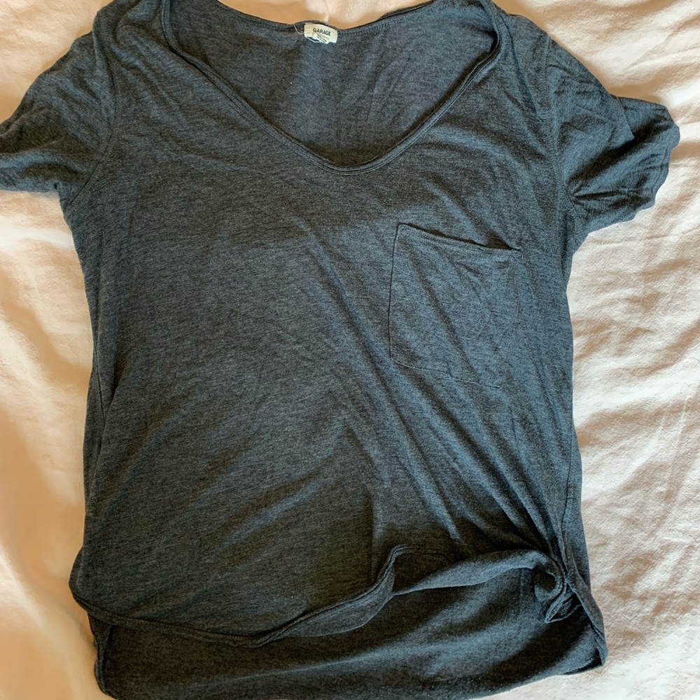 Soft grey pocket v-neck tee